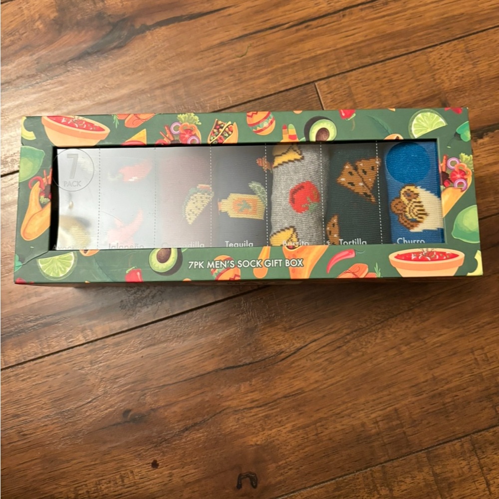 7 days by Orrsum Men's Sock Gift Box, Mexican Food Theme, Size 8-12, New, 7 pair